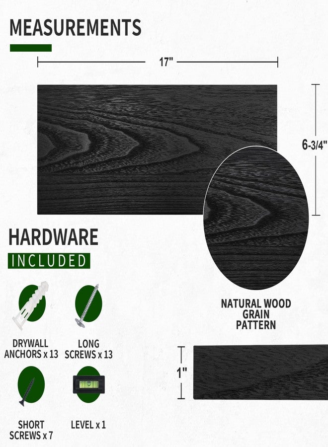 Marsmiles Wood Floating Shelves for Wall Set of 3, 17 Inch Wide Rustic Wooden Floating Shelves, Invisible Wall Mounted Display for Living Room Bedroom Kitchen Bathroom Office, Black - Image 3